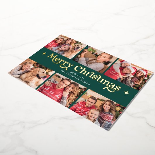 レトロメリークリスマスフォトコラージュ 箔シーズンカード (回転した状態)