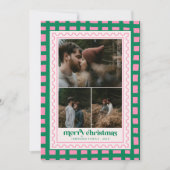レトロメリークリスマスプレイドファミリーフォトホリデー シーズンカード (正面)