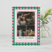 レトロメリークリスマスプレイドファミリーフォトホリデー シーズンカード (スタンド正面)