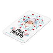 レトロメリークリスマスホリーレッドベリー写真 マグネット (左側)