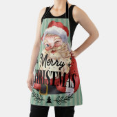 レトロメリークリスマスレッドサンタ可愛いストライプグリーン エプロン (インサイチュ)