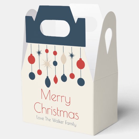 レトロメリークリスマスレッドブルーオーナメントパーティー フェイバーボックス (オープン)