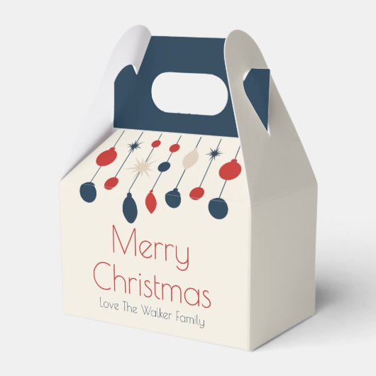 レトロメリークリスマスレッドブルーオーナメントパーティー フェイバーボックス (正面サイド)