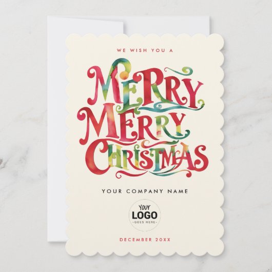 レトロメリークリスマスレッド会社のロゴウォータカラー (正面)