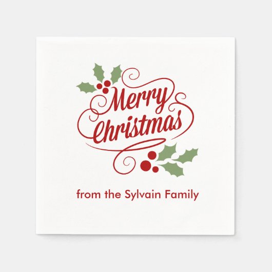 レトロメリークリスマスワードアートタイポグラフィ スタンダードカクテルナプキン (正面)