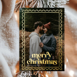 レトロメリークリスマス切手フォトカップル 箔シーズンカード