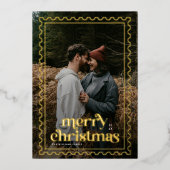 レトロメリークリスマス切手フォトカップル 箔シーズンカード (正面)