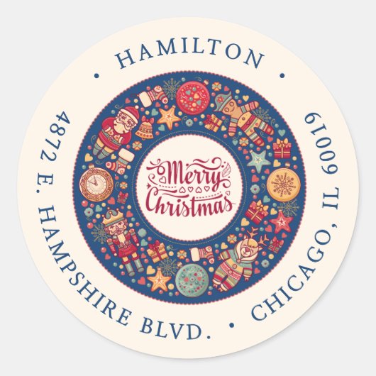 レトロメリークリスマス差出人住所 ラウンドシール (正面)