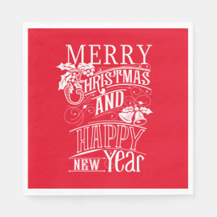 レトロメリークリスマス&ハッピーニューイヤー スタンダードランチョンナプキン
