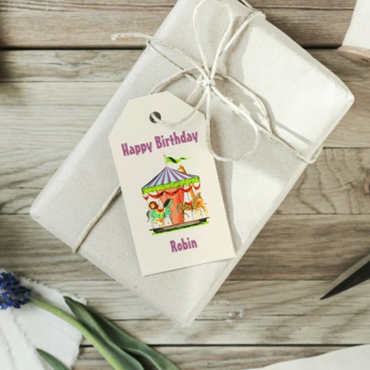 レトロメリーゴーラウンド子名ハッピーバースデー ギフトタグ