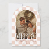 レトロメリーチェッカーボードアーチフォトホリデーカード 招待状 (正面)
