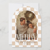 レトロメリーチェッカーボードアーチフォトホリデーカード 招待状 (正面)