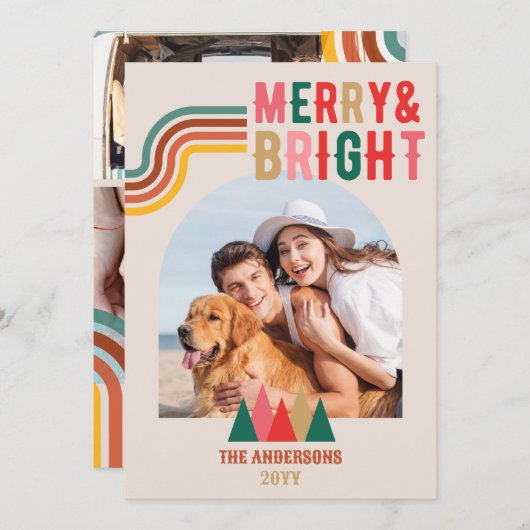 レトロメリーブライトアーチ4フォトクリスマス シーズンカード (正面/裏面)