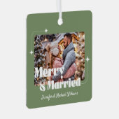 レトロメリー結婚したな書道の写真の緑 メタルオーナメント (正面右)