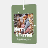 レトロメリー結婚したな書道の写真の緑 メタルオーナメント (正面左)