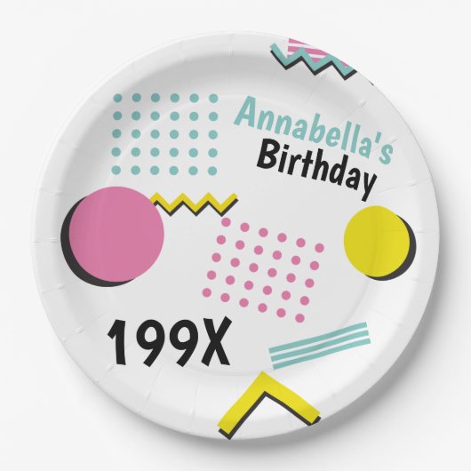 レトロメンフィスパターン90年代テーマパーティー ペーパープレート (正面)