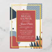 レトロメンフィス幾何ブライダルシャワー 箔招待状 (正面)