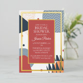 レトロメンフィス幾何ブライダルシャワー 箔招待状 (立ち正面)