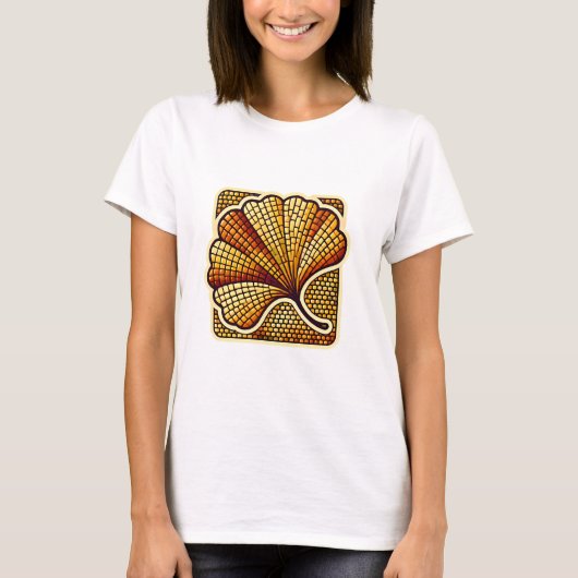 レトロモザイクのイチョウの葉のロゴTシャツ Tシャツ (正面)