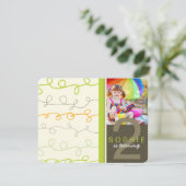 レトロモダンおもしろいアートスクライブラスフォト子供の誕生日 招待状 (スタンド正面)