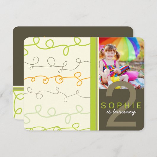 レトロモダンおもしろいアートスクライブラスフォト子供の誕生日 招待状 (正面/裏面)