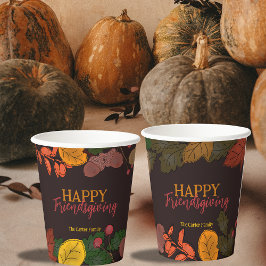 レトロモダンな秋の植物 Friendsgiving 紙コップ