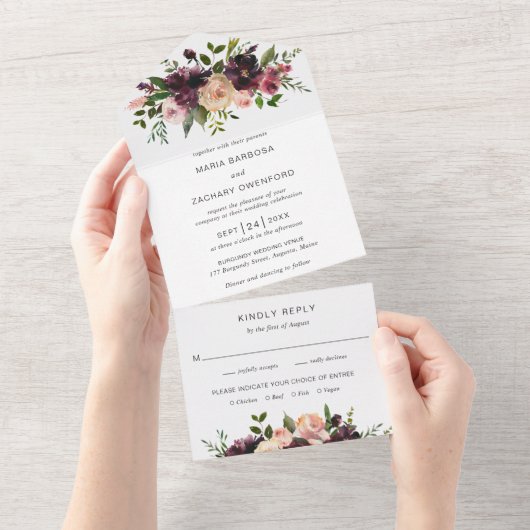 レトロモダンな秋の花の結婚式 オールインワン招待状 (貼ってはがせる)