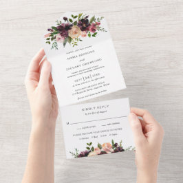 レトロモダンな秋の花の結婚式 オールインワン招待状