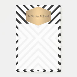 レトロモダンの白黒パターンと金ゴールドのエンブレム ポストイット