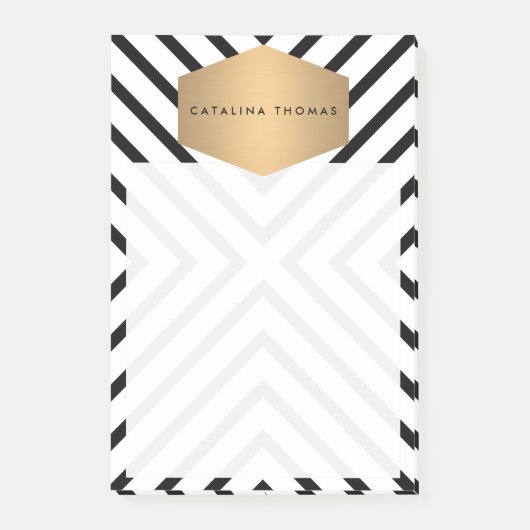 レトロモダンの白黒パターンと金ゴールドのエンブレム ポストイット (正面)
