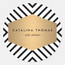 レトロモダンの白黒パターンと金ゴールドのエンブレム ラウンドシール