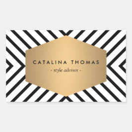 レトロモダンの白黒パターンと金ゴールドのエンブレム 長方形シール