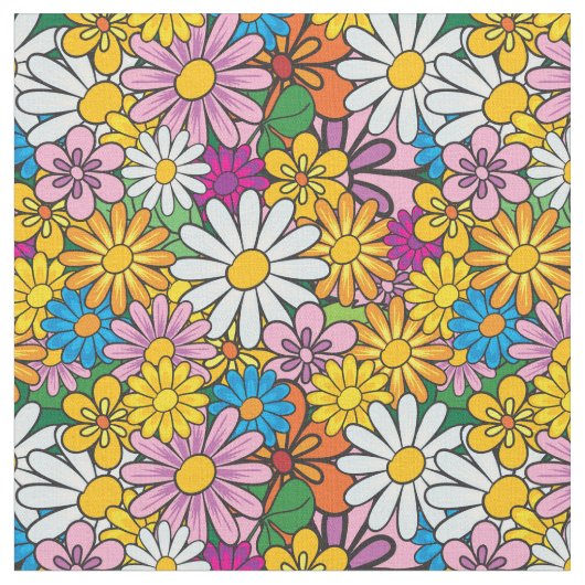 レトロモダンの花 ファブリック (クローズアップ)