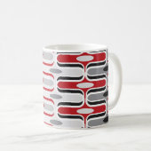 レトロモダンアールデコジグザグファンキーパターンレッドブラック コーヒーマグカップ (正面右)