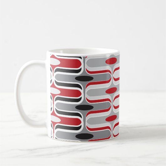 レトロモダンアールデコジグザグファンキーパターンレッドブラック コーヒーマグカップ (左)