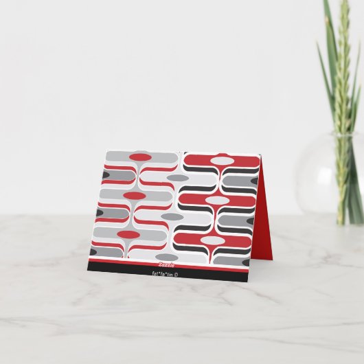 レトロモダンアールデコジグザグファンキーパターンレッドブラック サンキューカード (裏面)