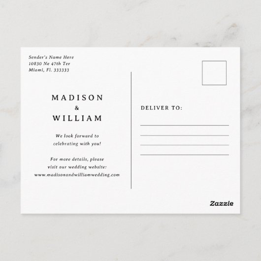 レトロモダンウェディング日付の写真を保存 ポストカード (裏面)