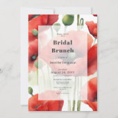レトロモダンウォーターカラーレッドポピーブライダルブランチ 招待状 (正面)