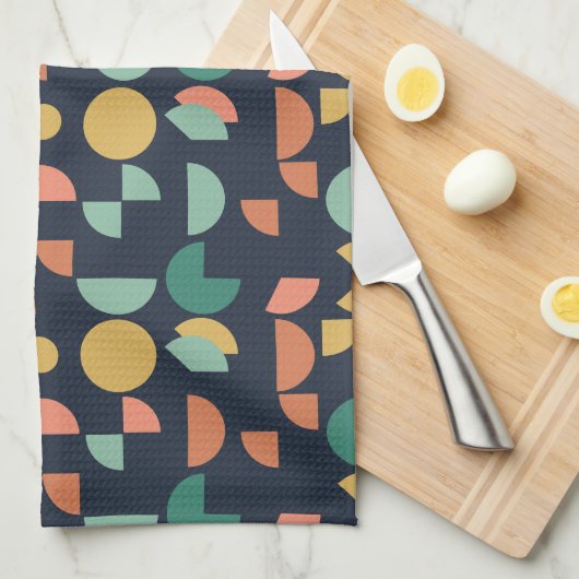 レトロモダンエレガント部幾何学模様 キッチンタオル (四つ折り)