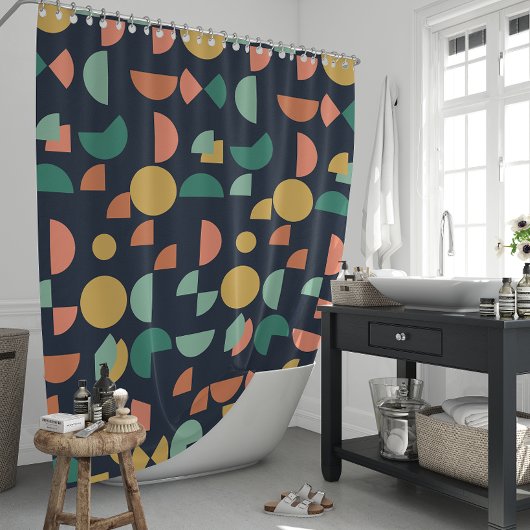 レトロモダンエレガント部幾何学模様 シャワーカーテン