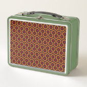レトロモダンオレンジレッドブラウン六角パターン メタルランチボックス (正面)