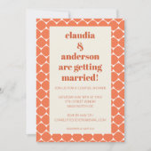 レトロモダンオレンジ色の幾何学的な形状カップルのシャワー 招待状 (正面)