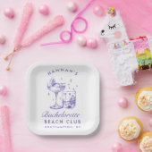 レトロモダンカクテルバチェロレッテ紫 ペーパープレート (パーティー)