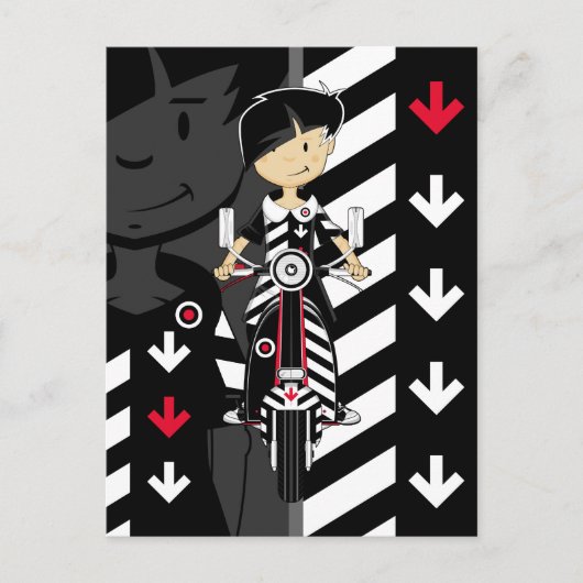 レトロモダンガールオンスクーター葉書 ポストカード (正面)