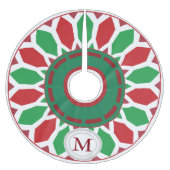 レトロモダンクリスマスポインセチア幾何学模様 ブラッシュドポリエステルツリースカート (正面)