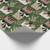 レトロモダングリーンピンククリスマスプレゼントパターン ラッピングペーパー (角)