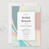 レトロモダングルーヴィピーチティール(緑がかった色)アクアブライダルブランチ 招待状 (正面)