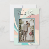 レトロモダングルーヴィピーチティール(緑がかった色)&アクア結婚ズ サンキューカード (正面)