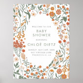 レトロモダングルーヴィフローラベビーシャワー ポスター (正面)