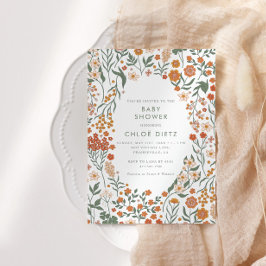 レトロモダングルーヴィフローラベビーシャワー 招待状